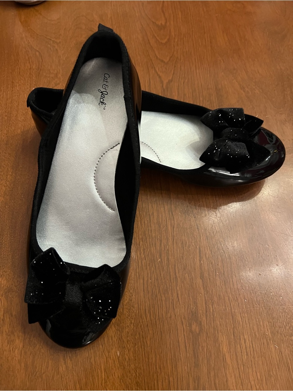 Cat & Jack Black sparkle velvet Bow Ballet Flats size 5 girls EUC